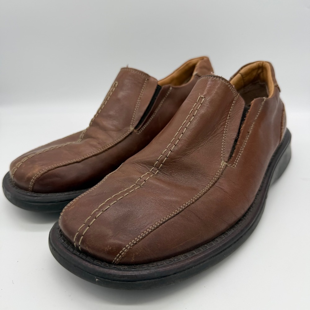 Kenneth Cole Reaction Mens Y2K Brown Leather Square Toe Slip On Loafers 9.5 M